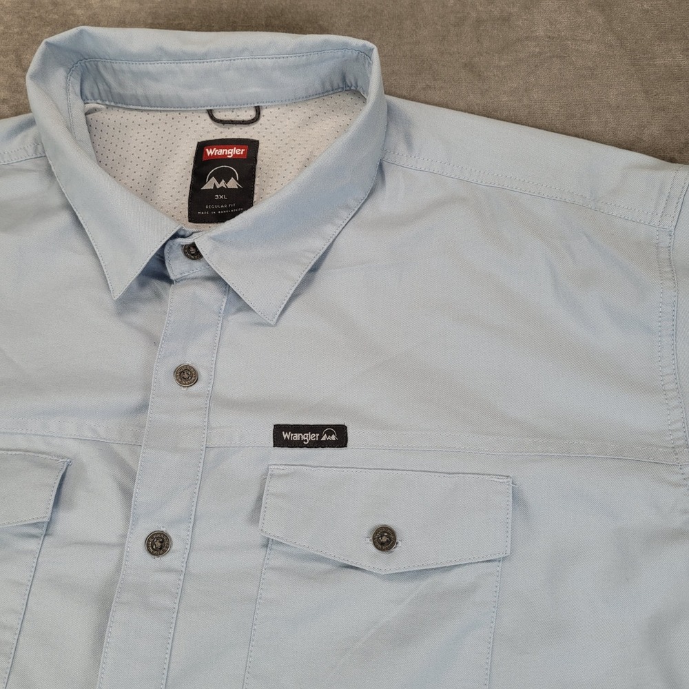 Wrangler Men 3XL Light Blue Short Sleeve Button Up Outdoor Performance Shirt - Picture 2 of 6